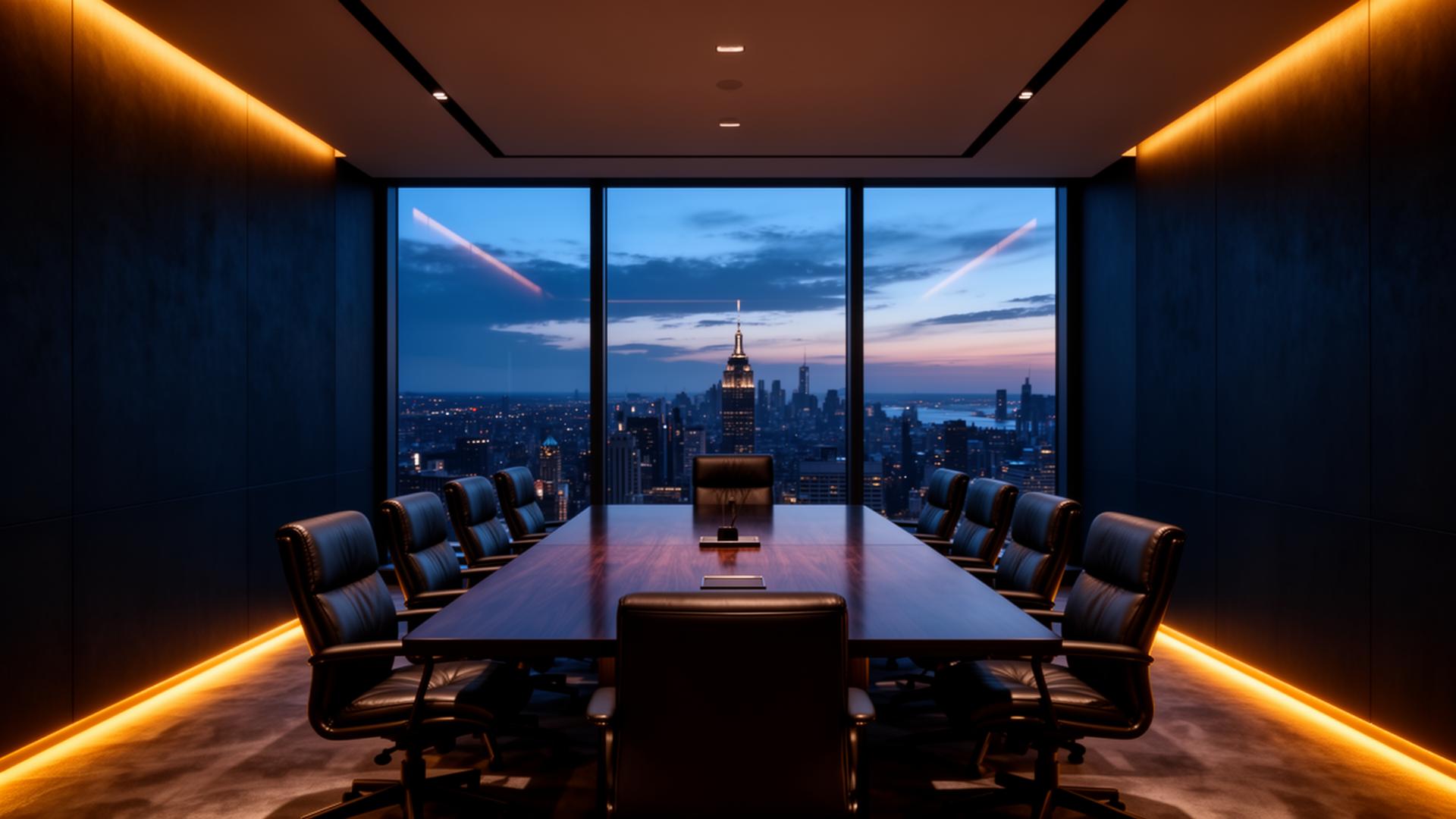 Salle de conseil moderne au crépuscule